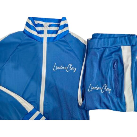 Women's Stylish Activewear Tracksuit Striped Royal Blue/White Stripe Pants Set - Picture 4 of 6